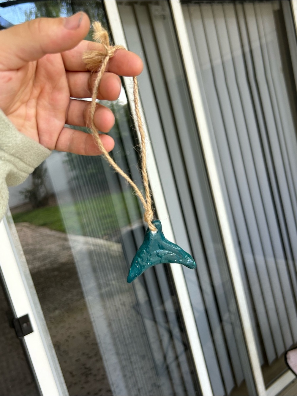 Teal Whale Tail Pendant on Cord